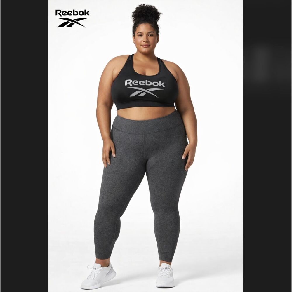 Reebok Lux Leggings 3X 22W Gray Speedwick Mid Rise Gym Training Pants Active NWT